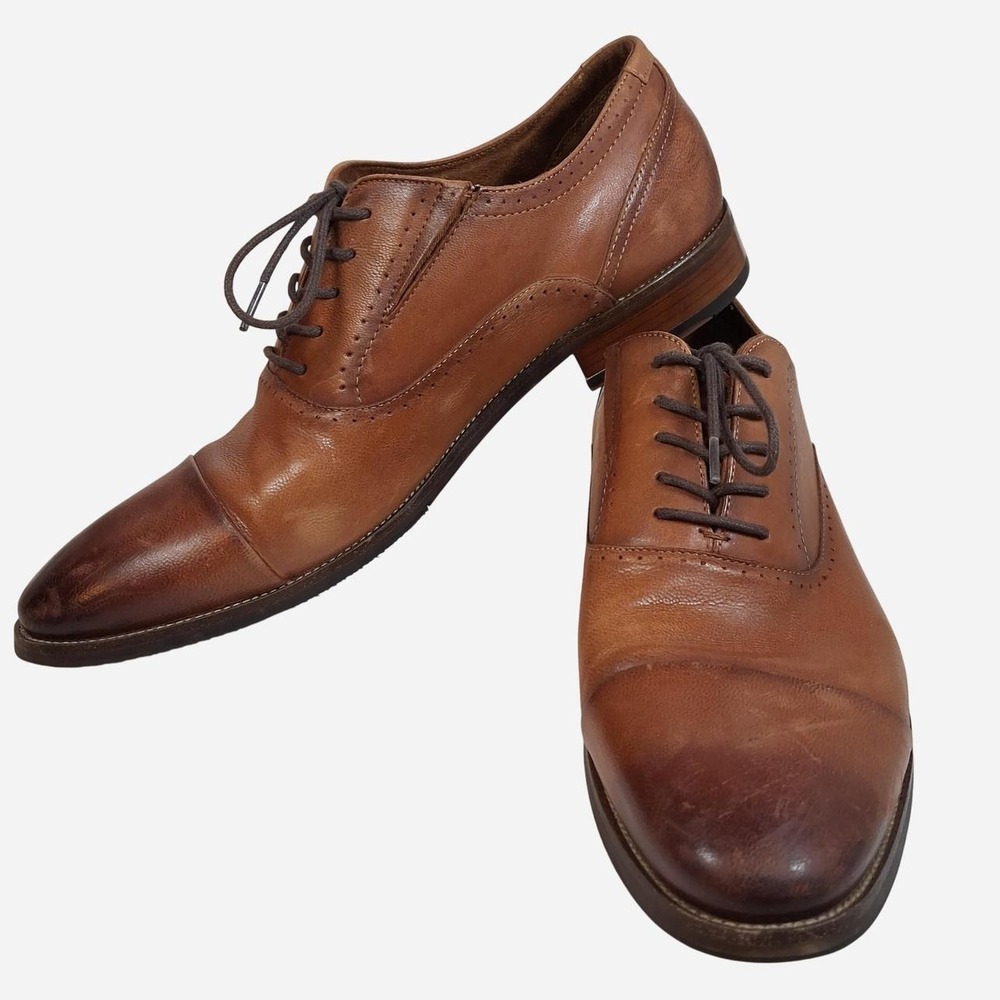 ALDO Mens Size 11 Tan Brown Leather Cap Toe Oxford Dress Shoes Lace Up
